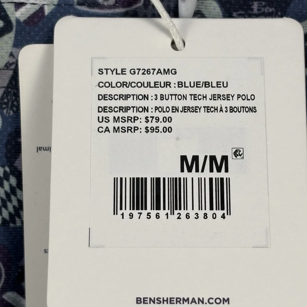 Ben Sherman Sport Button Golf Polo Shirt Top Short Sleeve‎ Men's Medium New NWT